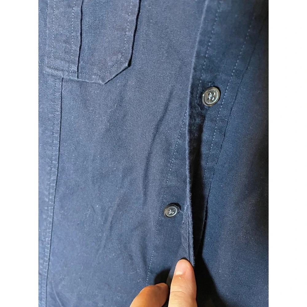 Michael Kors Mens Shirt XL Navy Roll Tab Sleeve Linen Cotton Blend Button Up